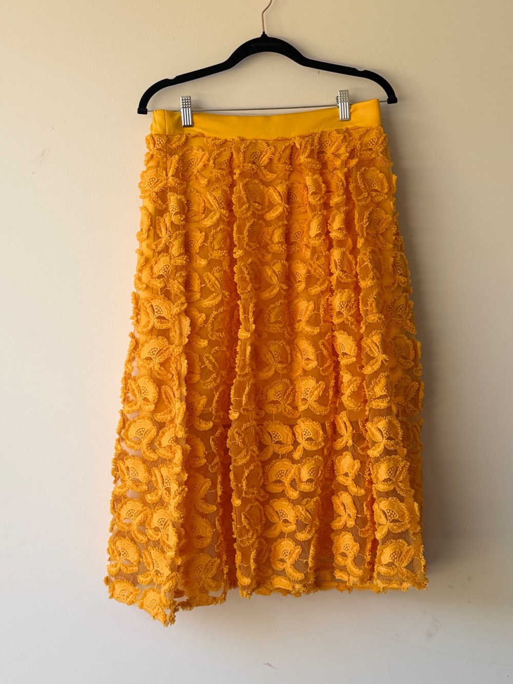 New York & Company Yellow Floral Appliqué Midi Skirt
